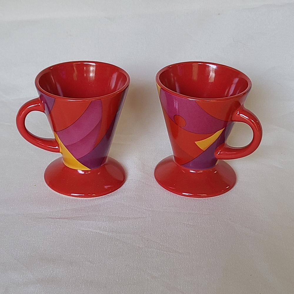 Set 2 Frangelico Liqueur Demitasse Espresso Cups Abstract Art Swirl Red Yellow